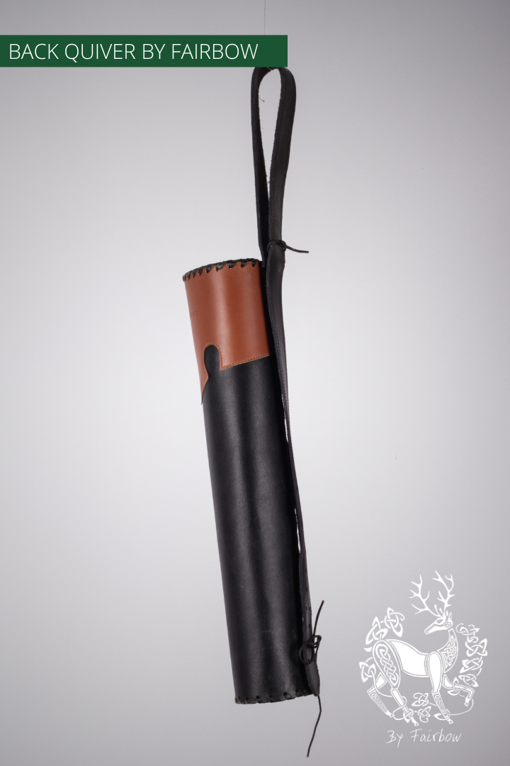 BACKQUIVER, BLACK BROWN WITH MEDIEVAL DESIGN AND ADJ. STRAP-Quiver-Fairbow-Fairbow
