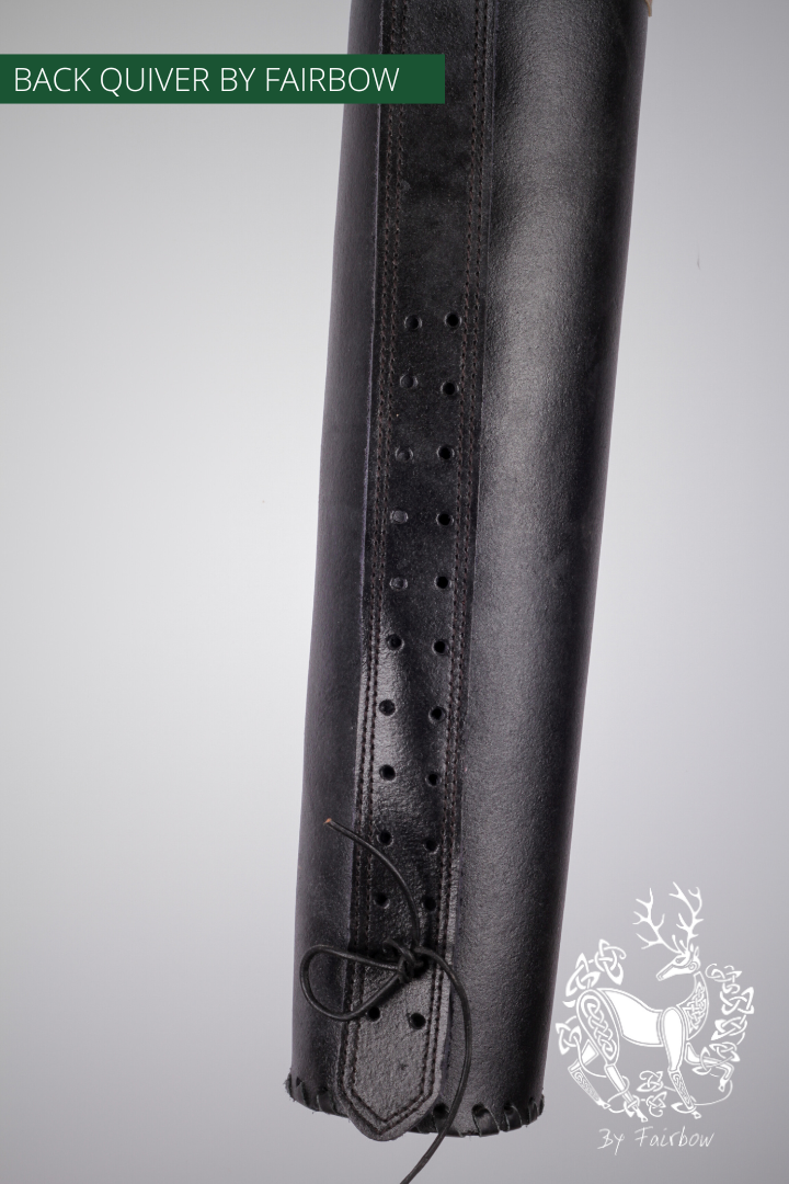 BACKQUIVER, BLACK BROWN WITH MEDIEVAL DESIGN AND ADJ. STRAP-Quiver-Fairbow-Fairbow