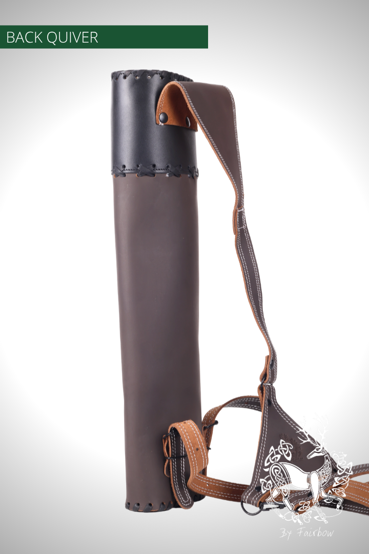 BACKQUIVER, BLACK BROWN WITH MEDIEVAL DESIGN AND ADJ. STRAPS-Quiver-Fairbow-Fairbow