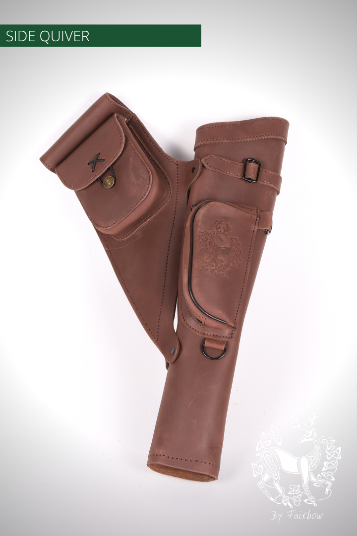 BROWN LEATHER SIDE QUIVER, GOOD QUALITY, HANDY POUCH, WITH BELT LOOP-Quiver-Fairbow-Fairbow