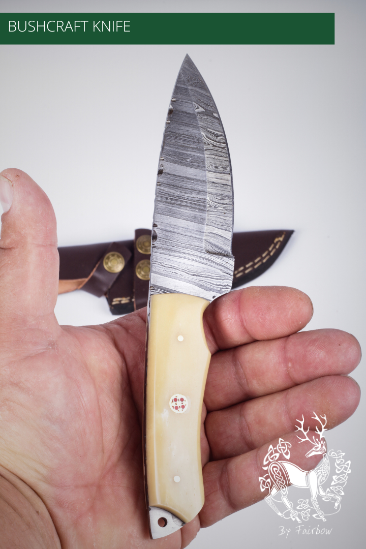 DAMAST KNIFE WITH BONE HANDLE (3 pins)-Knife-Fairbow-Fairbow