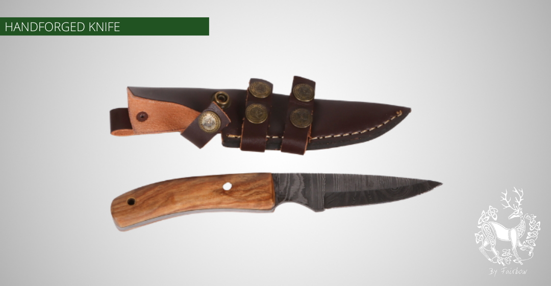 DAMAST KNIFE WITH LIGHT ROSEWOOD HANDLE (3 pins)-Knife-Fairbow-Fairbow