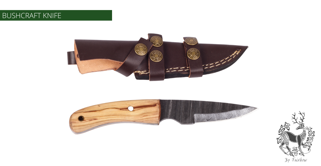 DAMAST KNIFE WITH LIGHT ROSEWOOD HANDLE (3 pins)-Knife-Fairbow-Fairbow