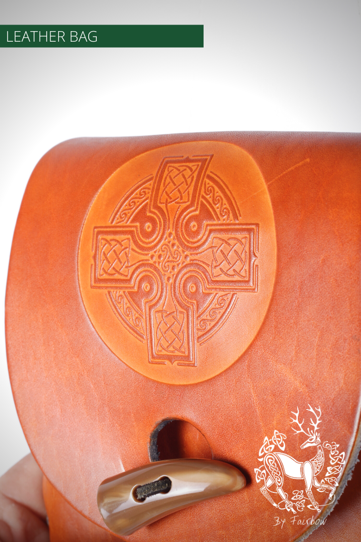 HANDCARVED LEATHER BAG, SPORRAN OR BELT MODEL WITH CELTIC DESIGN-Bag-Fairbow-Brown, bordeax burgundy-Fairbow