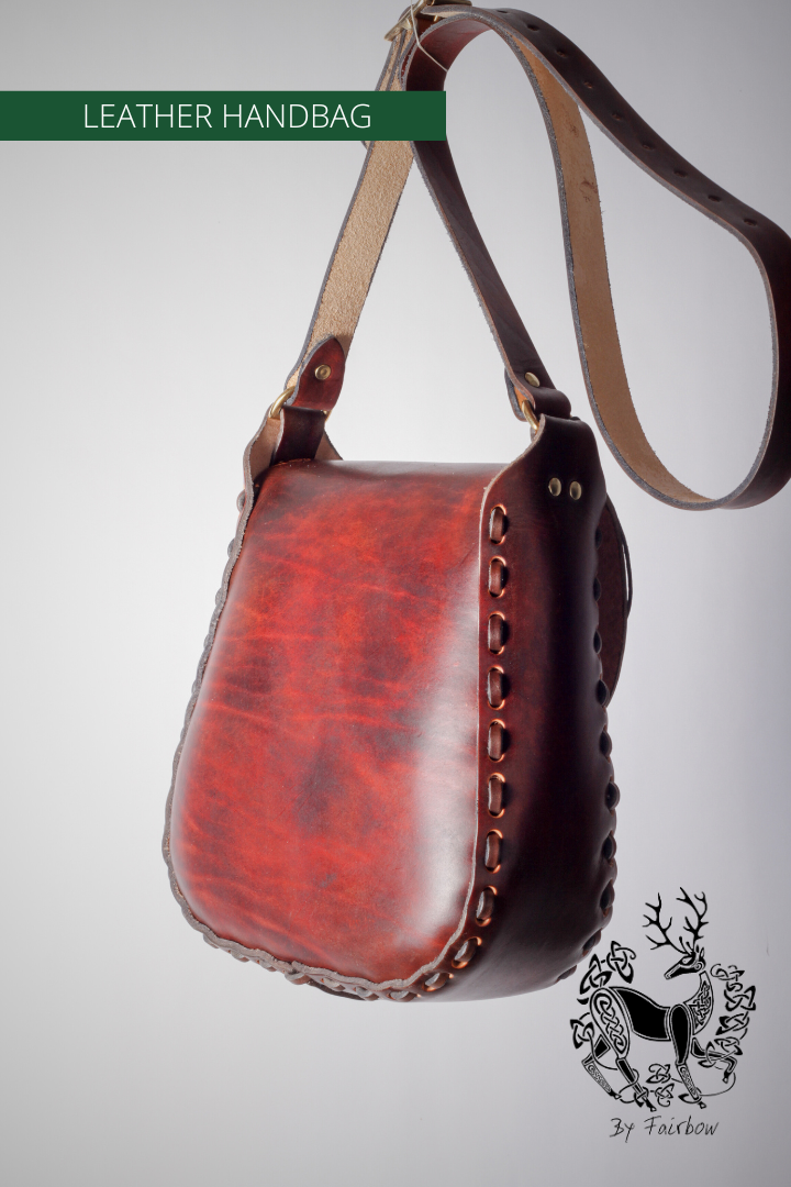 HANDCARVED LEATHER BAG WITH CELTIC DESIGN (Dragonfly)-Bag-Fairbow-Fairbow