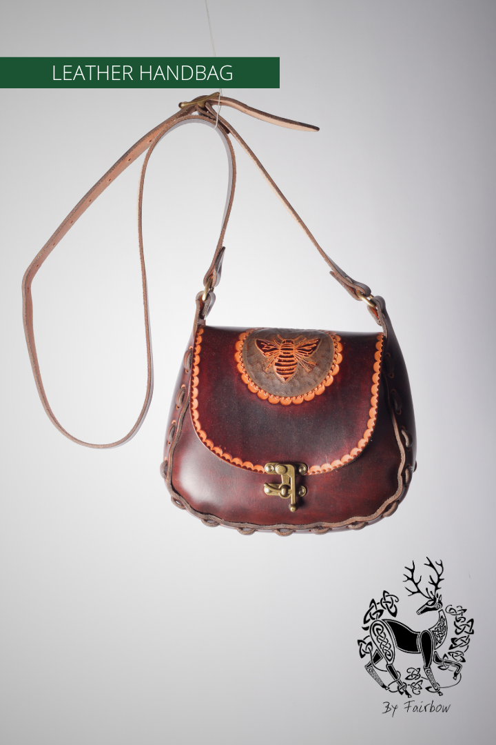 HANDCARVED LEATHER BAG WITH CELTIC DESIGN (beekeeper)-Bag-Fairbow-Fairbow