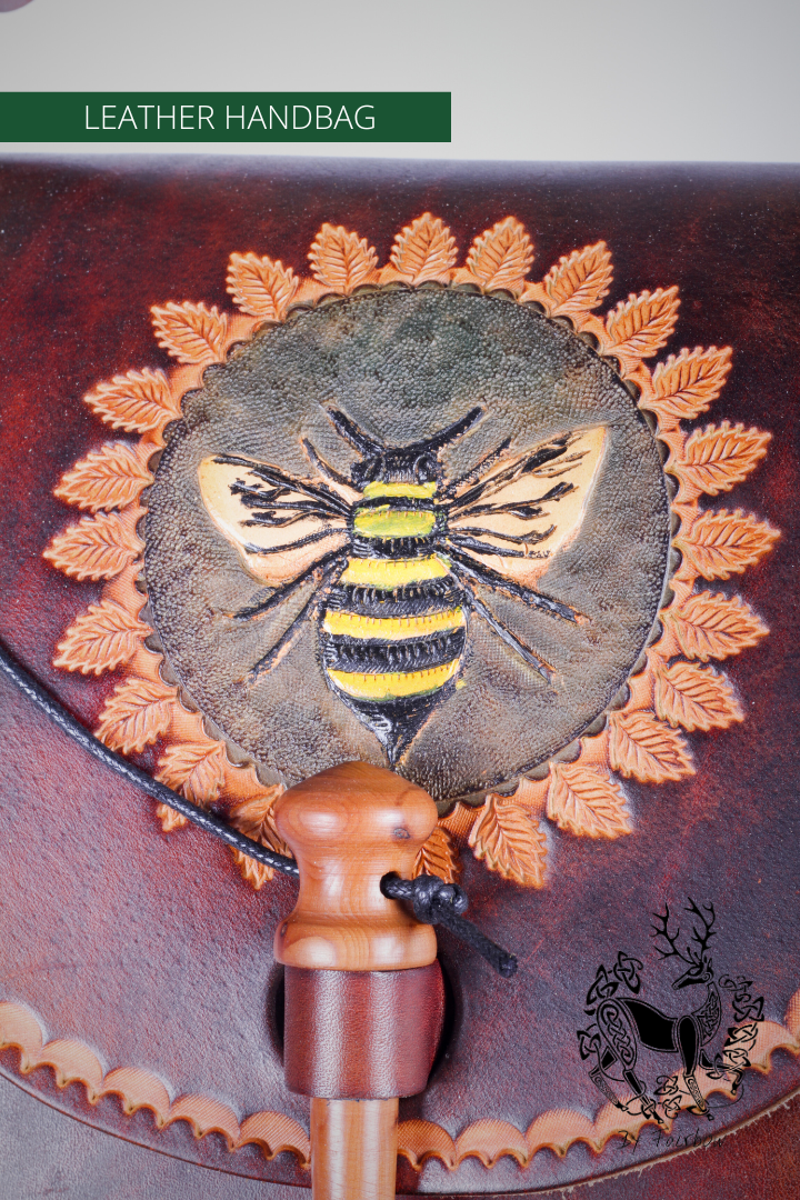 HANDCARVED LEATHER BAG WITH CELTIC DESIGN (the beekeeper)-Bag-Fairbow-Fairbow