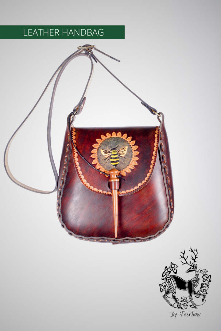 HANDCARVED LEATHER BAG WITH CELTIC DESIGN (the beekeeper)-Bag-Fairbow-Fairbow