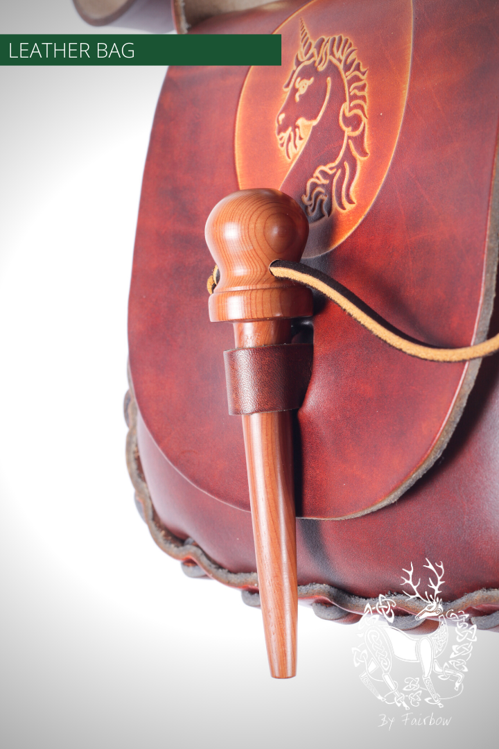 HANDCARVED LEATHER BAG WITH CELTIC UNICORN DESIGN-Bag-Fairbow-Fairbow