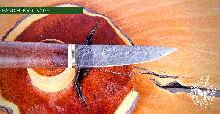 HANDFORGED DAMAST VIKING KNIFE WITH SCABBARD AND BRASS POMMEL AND BOLSTER-Knife-Fairbow-Fairbow