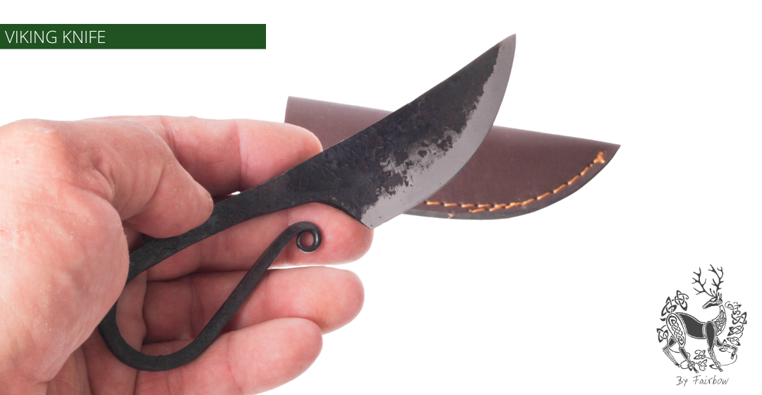 HANDFORGED VIKING EATING KNIFE BLACK, WITH LEATHER SCABBARD-Knife-Fairbow-Fairbow