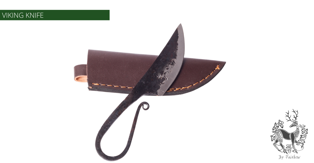 HANDFORGED VIKING EATING KNIFE BLACK, WITH LEATHER SCABBARD-Knife-Fairbow-Fairbow