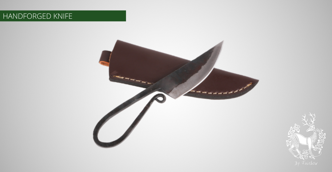 HANDFORGED VIKING EATING KNIFE BLACK, WITH LEATHER SCABBARD-Knife-Fairbow-Fairbow