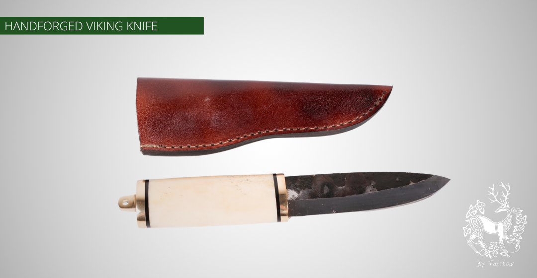HANDFORGED VIKING KNIFE WITH SCABBARD AND BRASS POMMEL AND BOLSTER 9-Knife-Fairbow-Fairbow