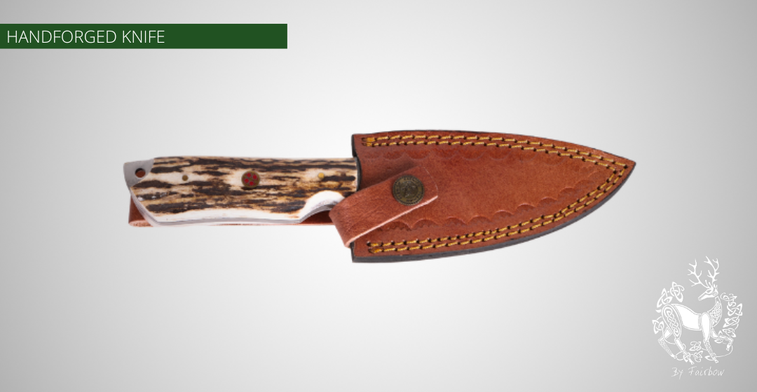 HUNTING KNIFE WITH DAMAST BLADE AND ANTLER SCALES-KNIFE-FAIRBOW-Fairbow