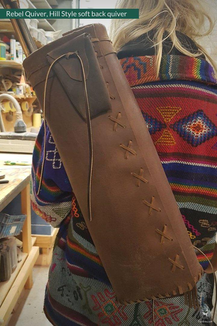 REBEL BACK QUIVER CLASSIC HILL STYLE SOFT LEATHER QUIVER-Quiver-Fairbow-IN STOCK RIGHT HANDED DARK BROWN 24 INCH TUBE-Fairbow