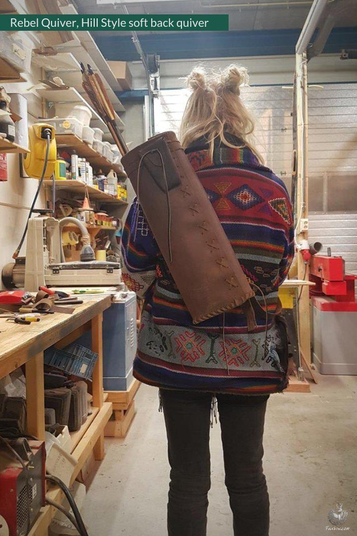 REBEL BACK QUIVER CLASSIC HILL STYLE SOFT LEATHER QUIVER-Quiver-Fairbow-IN STOCK RIGHT HANDED DARK BROWN 24 INCH TUBE-Fairbow