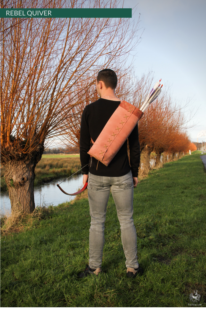 REBEL BACK QUIVER CLASSIC HILL STYLE SOFT LEATHER QUIVER-Quiver-Fairbow-IN STOCK RIGHT HANDED DARK BROWN 24 INCH TUBE-Fairbow