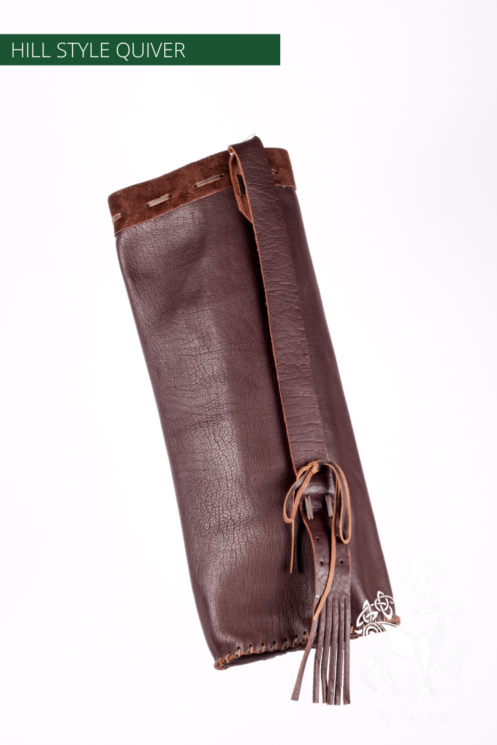 REBEL BACK QUIVER CLASSIC HILL STYLE SOFT LEATHER QUIVER-Quiver-Fairbow-IN STOCK RIGHT HANDED DARK BROWN 24 INCH TUBE-Fairbow