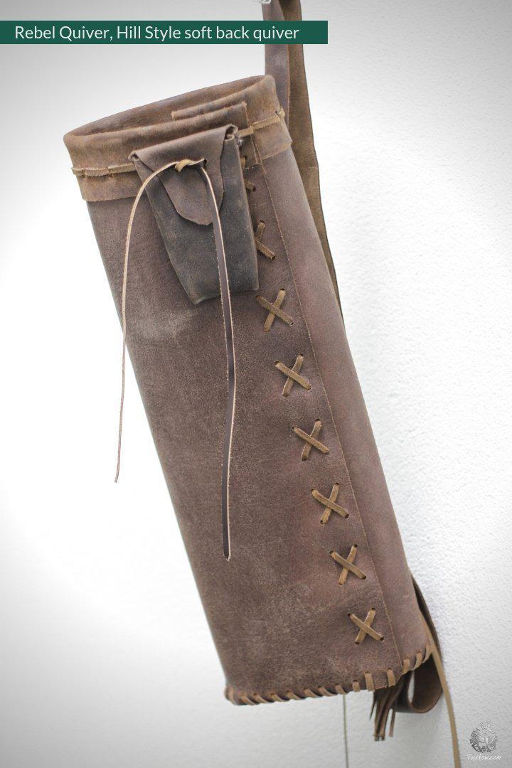 REBEL BACK QUIVER CLASSIC HILL STYLE SOFT LEATHER QUIVER-Quiver-Fairbow-IN STOCK RIGHT HANDED DARK BROWN 24 INCH TUBE-Fairbow