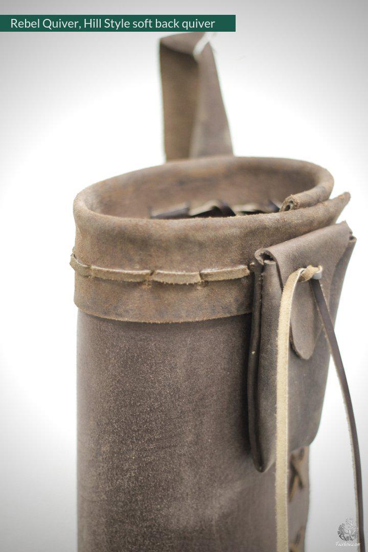 REBEL BACK QUIVER CLASSIC HILL STYLE SOFT LEATHER QUIVER-Quiver-Fairbow-IN STOCK RIGHT HANDED DARK BROWN 24 INCH TUBE-Fairbow