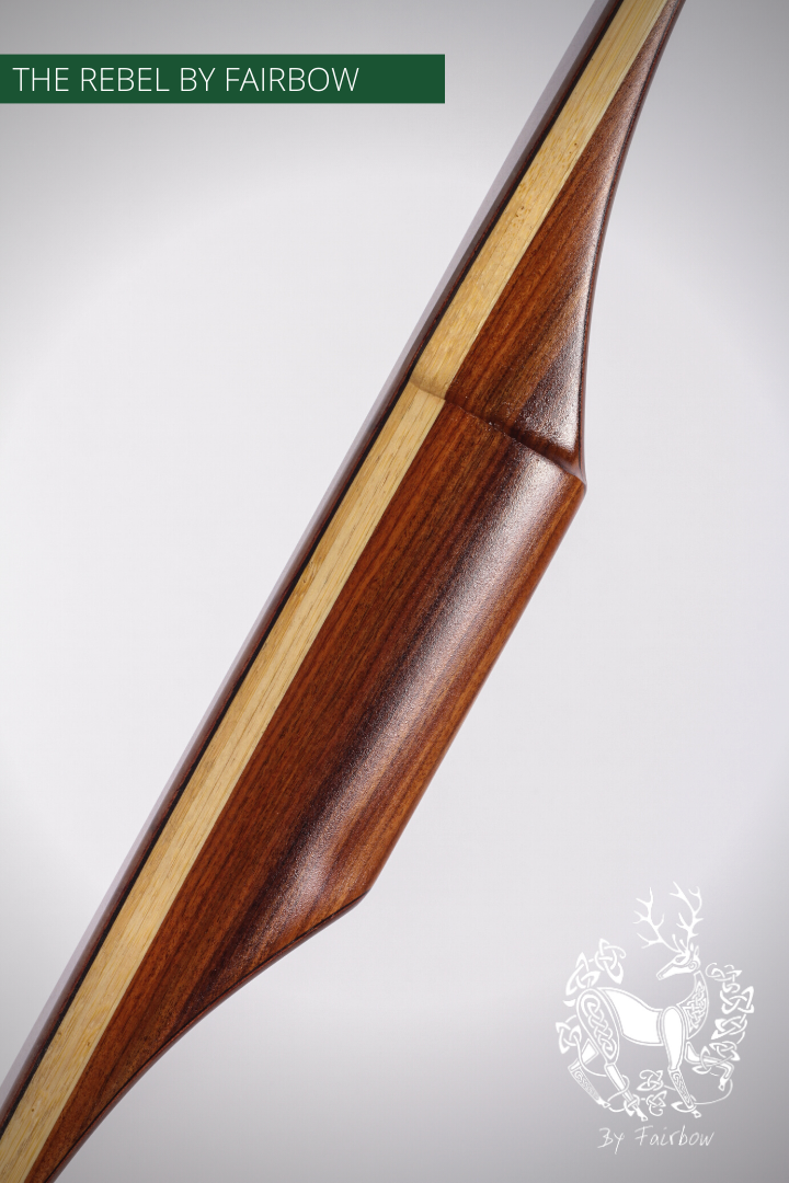 DER REBEL-BOGEN, 73@28, KLARES GLAS, TIGERWOOD, BAMBUS UND ETIMOE – Fairbow