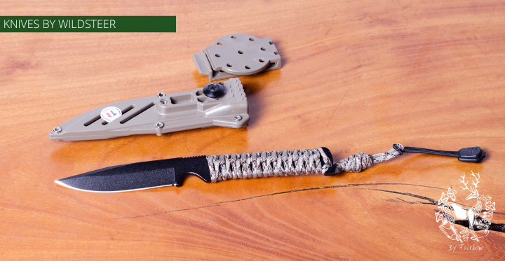 WILDSTEER WILDTECH4 BLACK BLADE DESERT CAMO SURVIVAL KNIFE COYOTE SHEATH-knife-Wildsteer-Fairbow