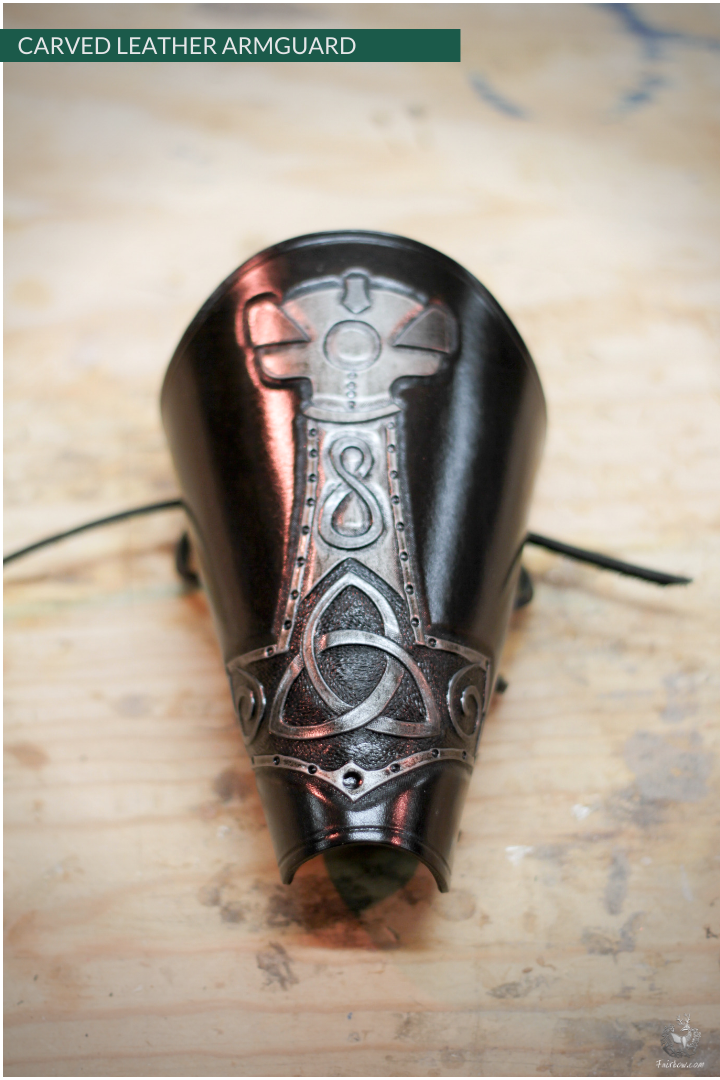 ARMGUARD THICK HANDCARVED LEATHER CELTIC AND THOR'S HAMMER-Protection-Fairbow-Fairbow