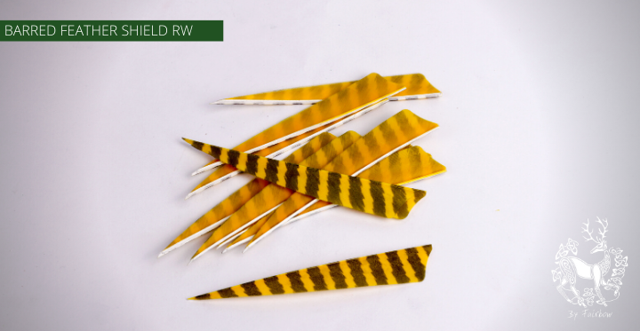 FEATHERS BARRED 5 INCH SHIELD PER DOZEN (RW)-Feathers-Fairbow-Yellow - Black-Fairbow