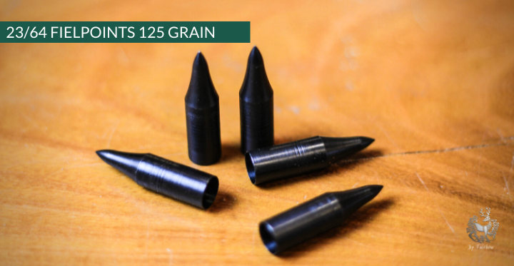 FIELDPOINT, BLACK, LONG SHAPE, PARALLEL 23/64 125 GRAIN DOZEN-arrow point-TAS-Fairbow