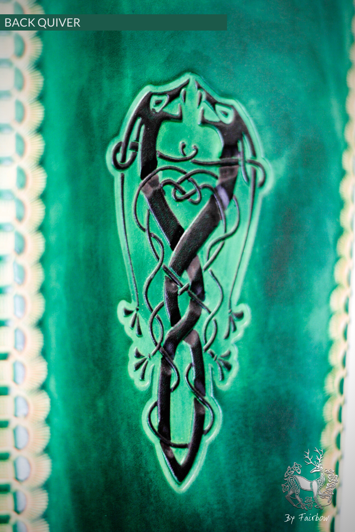 GREEN BACK QUIVER WITH STAMPED CELTIC DESIGN-Quiver-Fairbow-Fairbow