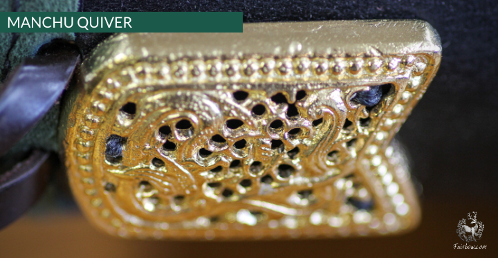 MANCHU QUIVER, THICK SADDLER QUALITY LEATHER, HANDMADE, ORNAMENTED GREEN-Fairbow-Fairbow