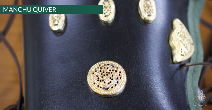 MANCHU QUIVER, THICK SADDLER QUALITY LEATHER, HANDMADE, ORNAMENTED GREEN-Fairbow-Fairbow