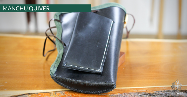 MANCHU QUIVER, THICK SADDLER QUALITY LEATHER, HANDMADE, ORNAMENTED GREEN-Fairbow-Fairbow