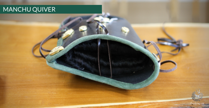 MANCHU QUIVER, THICK SADDLER QUALITY LEATHER, HANDMADE, ORNAMENTED GREEN-Fairbow-Fairbow