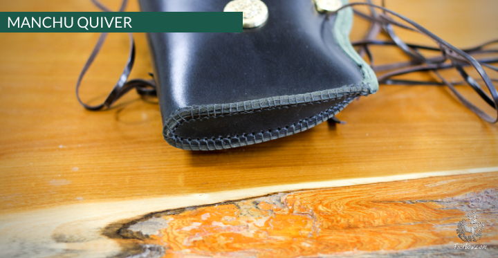 MANCHU QUIVER, THICK SADDLER QUALITY LEATHER, HANDMADE, ORNAMENTED GREEN-Fairbow-Fairbow