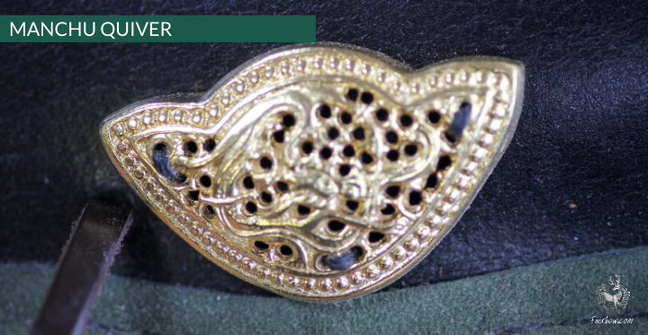 MANCHU QUIVER, THICK SADDLER QUALITY LEATHER, HANDMADE, ORNAMENTED GREEN-Fairbow-Fairbow