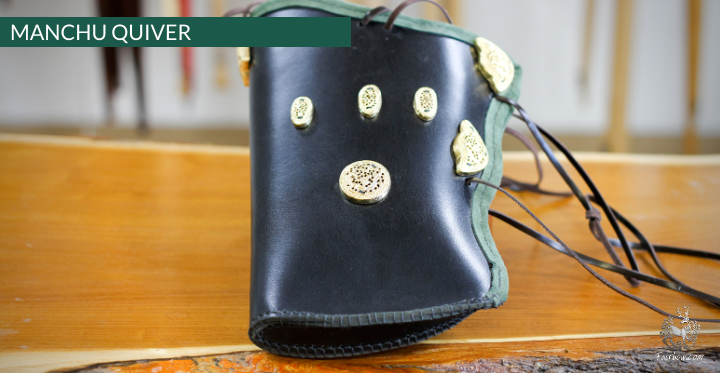 MANCHU QUIVER, THICK SADDLER QUALITY LEATHER, HANDMADE, ORNAMENTED GREEN-Fairbow-Fairbow