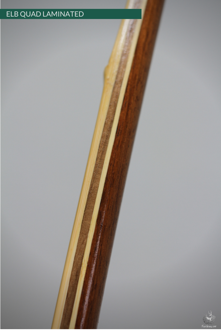 QUAD LAMINATED ENGLISH LONGBOW TIGERWOOD, SUPERCORE, WALNUT, BAMBOO 40 LBS @ 28 INCH-English Longbow-Fairbow-Fairbow