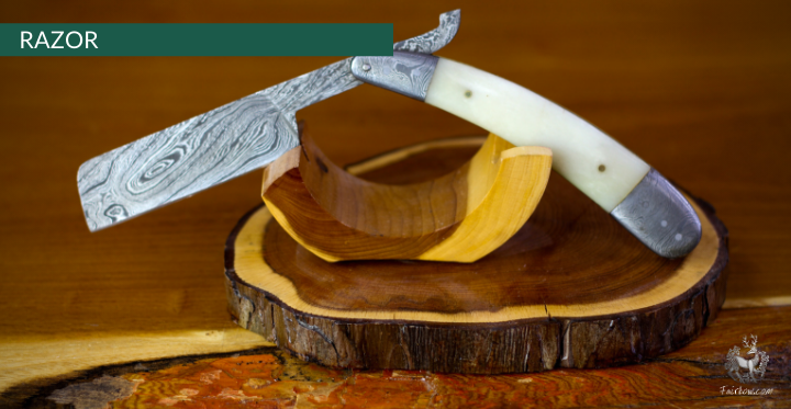 STRAIGHT RAZOR WITH ANTLER AND DAMAST SCALES-Knife-Fairbow-Fairbow