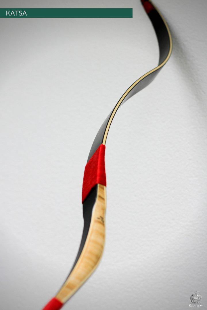 THE KATSA BOW, 31LBS @ 28 INCH BLACK GLASS WITH SMOKEY BLACK AND RED NOCKS-Bow-Fairbow-Fairbow