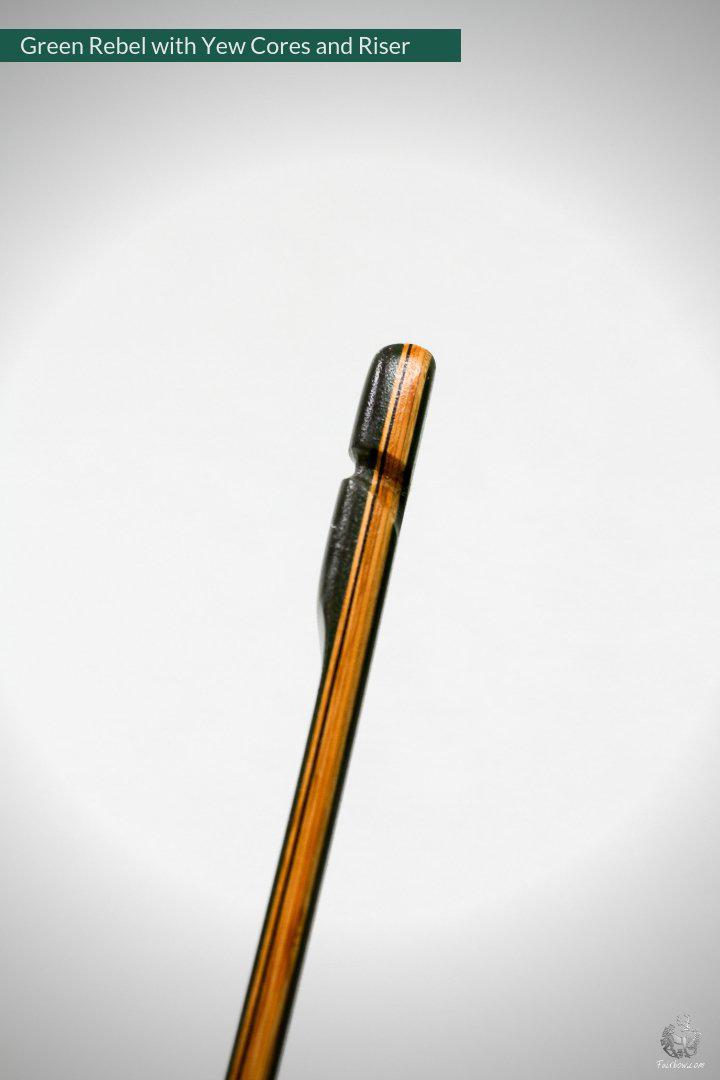 THE REBEL, BOW WITH BACKSET 35@28 GREEN GLASS, YEW CORES AND RISER-Bow-Fairbow-Fairbow