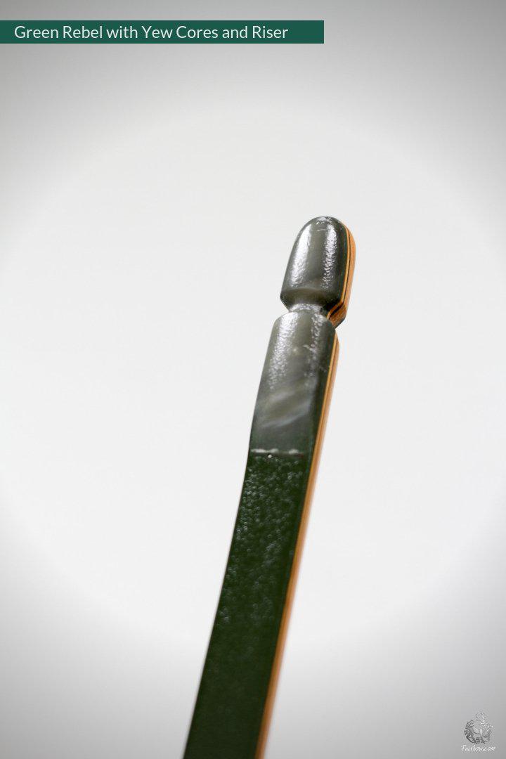 THE REBEL, BOW WITH BACKSET 35@28 GREEN GLASS, YEW CORES AND RISER-Bow-Fairbow-Fairbow