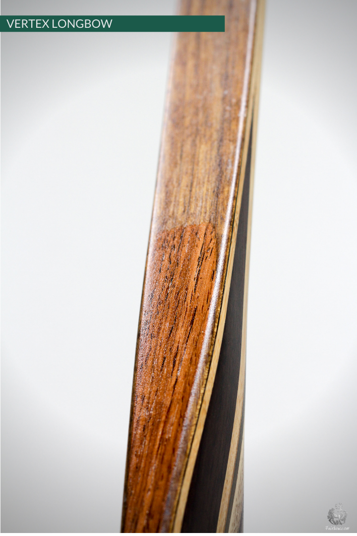 THE VERTEX BOW 68" CLEAR GLASS OVER AFRICAN OLIVE WOOD 72 LBS @ 28 INCH RH-Bow-Fairbow-Fairbow