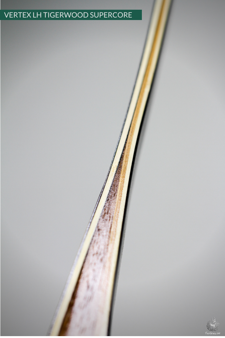 THE VERTEX BOW R-D 68" TIGERWOOD AND BLACK, BAMBOO-GLASS 35 LBS @ 28 INCH LH-Bow-Fairbow-Fairbow