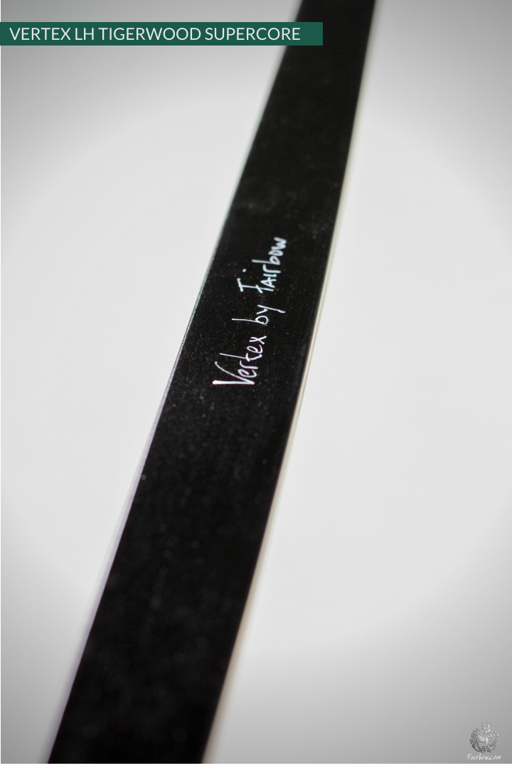 THE VERTEX BOW R-D 68" TIGERWOOD AND BLACK, BAMBOO-GLASS 35 LBS @ 28 INCH LH-Bow-Fairbow-Fairbow