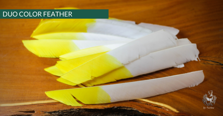 TURKEY FEATHERS DUO COLORED SOLD PER DOZEN RIGHT WING-Feathers-Fairbow-Yellow 'n White-Fairbow