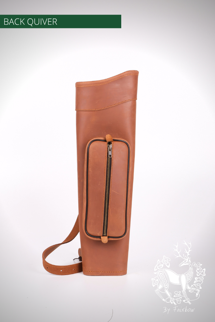 BRUINE RUGQUIVER, MET RIEM EN MOOI GROOT VAK