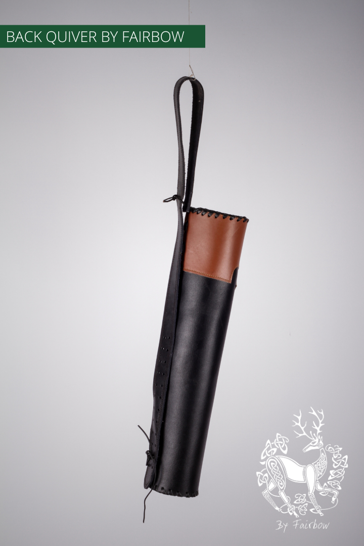 BACKQUIVER, BLACK BROWN WITH MEDIEVAL DESIGN AND ADJ. STRAP-Quiver-Fairbow-Fairbow