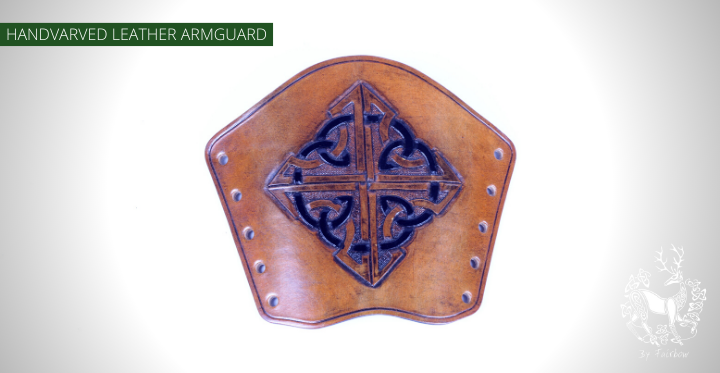 CARVED LEATHER ARMGUARD (KELTIC KNOTTED CROSS)-Protection-Fairbow-Fairbow